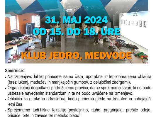 Izmenjevalnica oblačil v Klubu Jedro javni zavod sotočje medvode